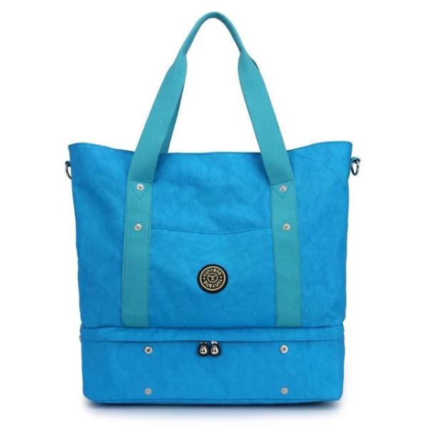 Blue weekender travel bag shoes compartment nylon