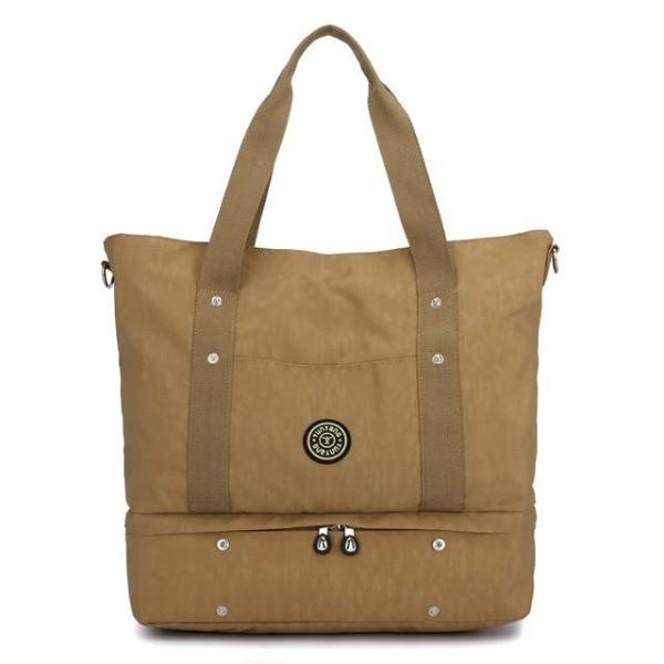 Khaki weekender travel bag shoes compartment nylon