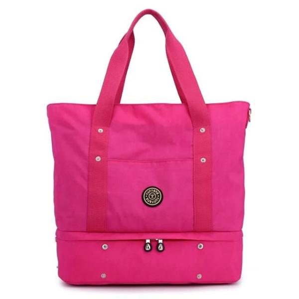 Rose red weekender travel bag shoes compartment nylon