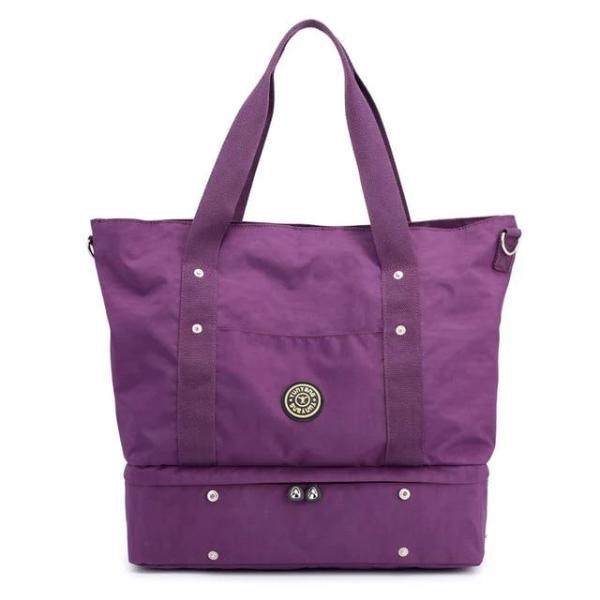 Purple weekender travel bag shoes compartment nylon