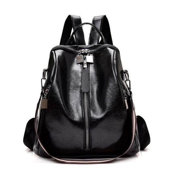 Black vegan leather backpack purse with shoulder strap