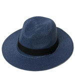 Blue women adjustable panama straw hat