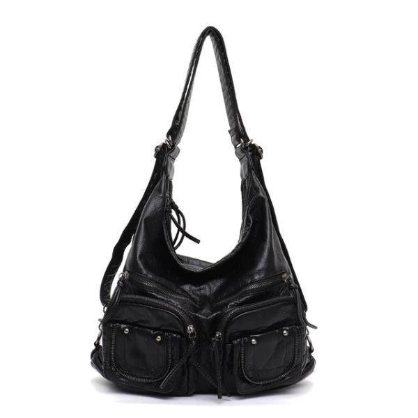 Black leather convertible backpack purse crossbody