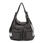 Gray leather convertible backpack purse crossbody