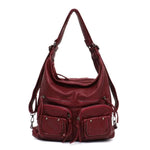 Red leather convertible backpack purse crossbody