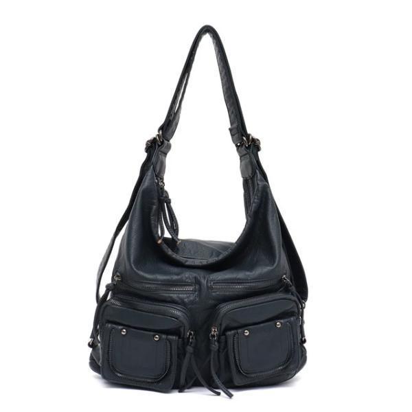 Navy blue leather convertible backpack purse crossbody