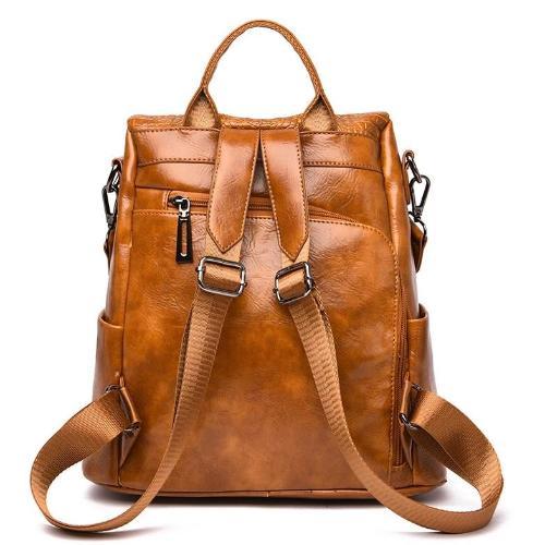 anti theft brown leather backpack