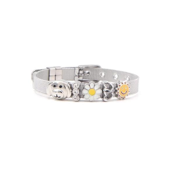 Dog, Love and Sun studded Stainless Steel Bracelet