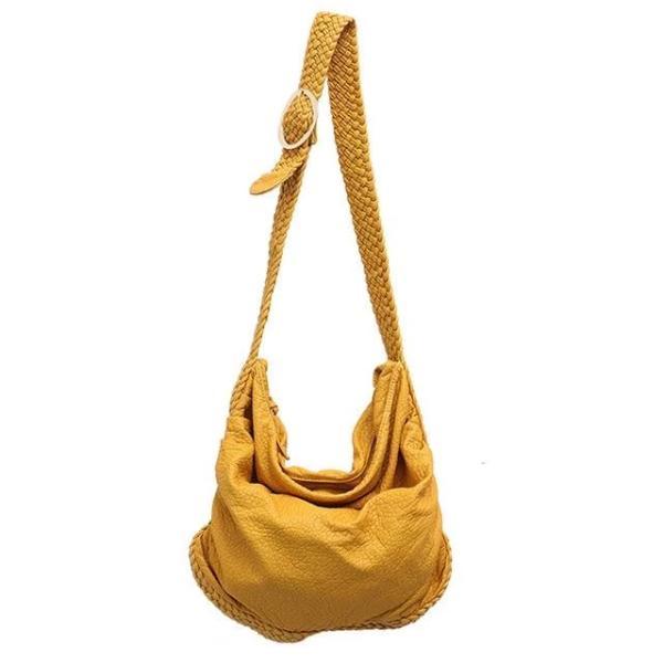 Yellow Vegan crossbody bag with woven leather strap