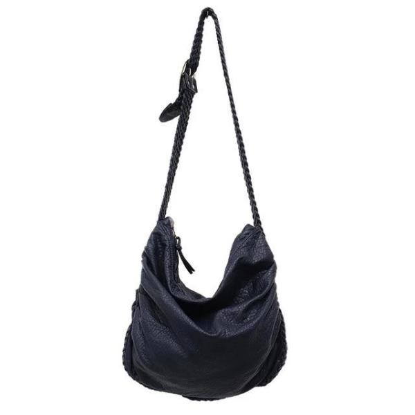 Navy blue vegan crossbody bag with woven leather strap