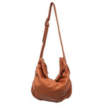 Brown vegan crossbody bag with woven leather strap