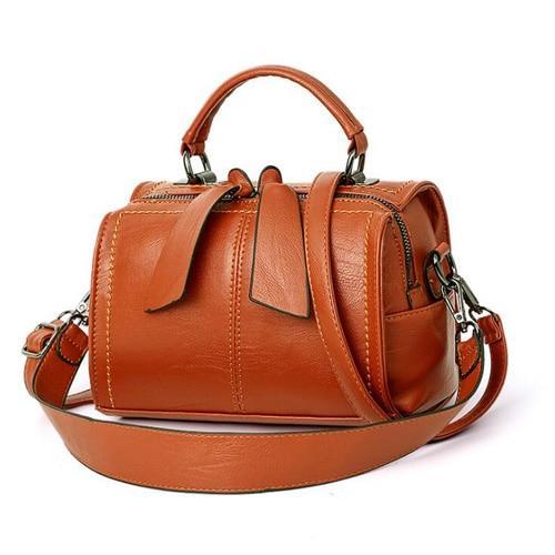Brown leather crossbody bag small barrel purse