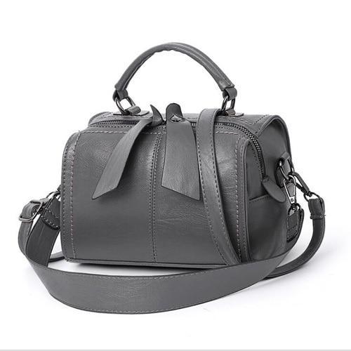 Gray leather crossbody bag small barrel purse