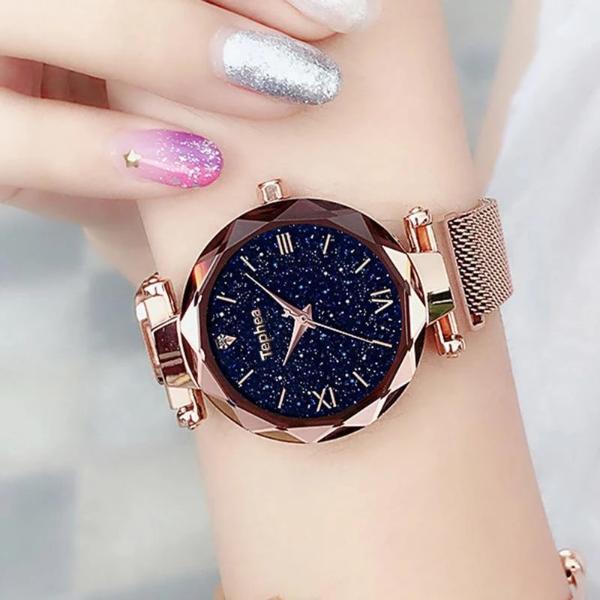 Gold watch with magnetic band for women