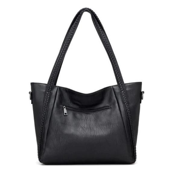 Black tote bag with back zipper pocket