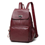 Red wine leather backpack for women