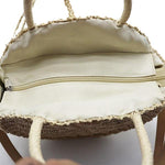 round straw bag with zipper