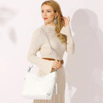 White leather large crossbody hobo bag