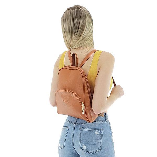 small brown leather backpack