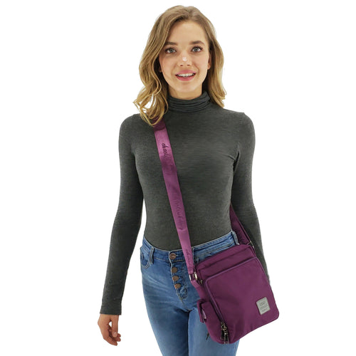 Square crossbody messenger multiple pocket nylon, Blue, Purple, Black
