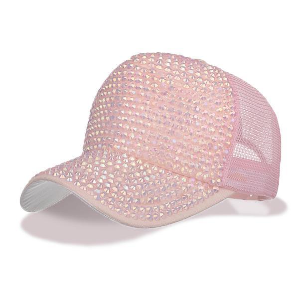 Pink womens baseball cap with Rhinestone