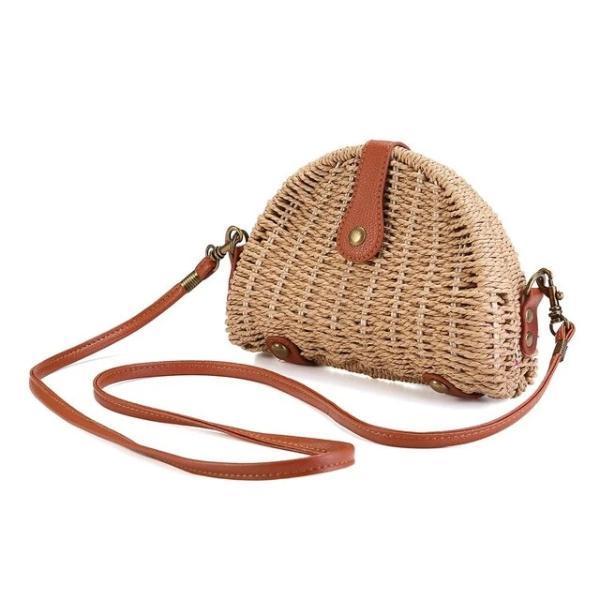 Brown straw cricle crossbody bag