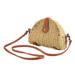 Beige circle crossbody straw bag
