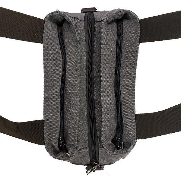 Triple compartment canvas handbag