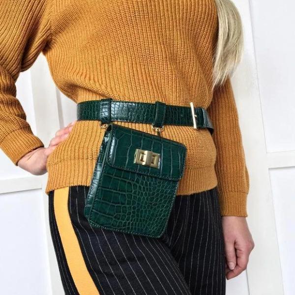 Green fashion fanny pack crocodile print