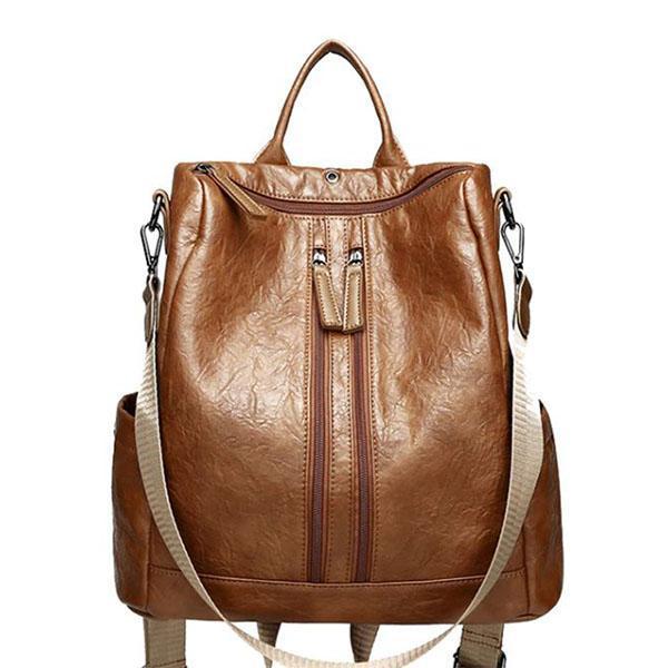 Brown leather  vintage women backpack purse