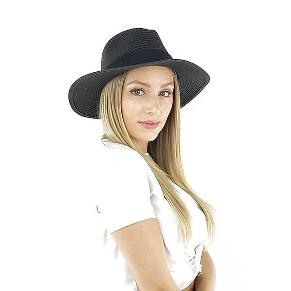 adjustable panama straw hat for women, black